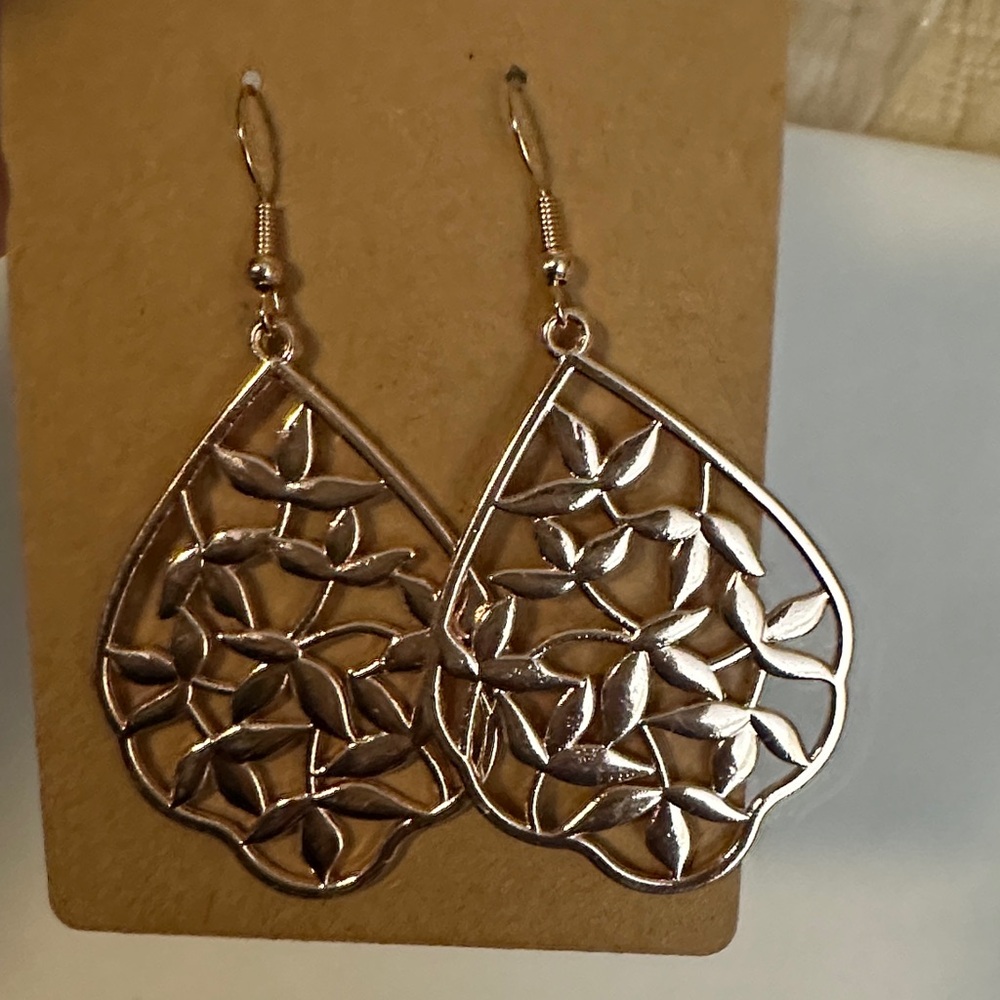 Elegant Rose Gold Leaf Drop Earrings